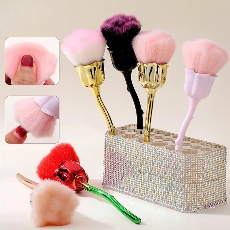 Pennello per Trucco a Forma di Rosa, Pennello Rotondo per Polvere Libera, Pennello per Manicure e Rimozione Polvere, Strumenti di Bellezza per il Make-up