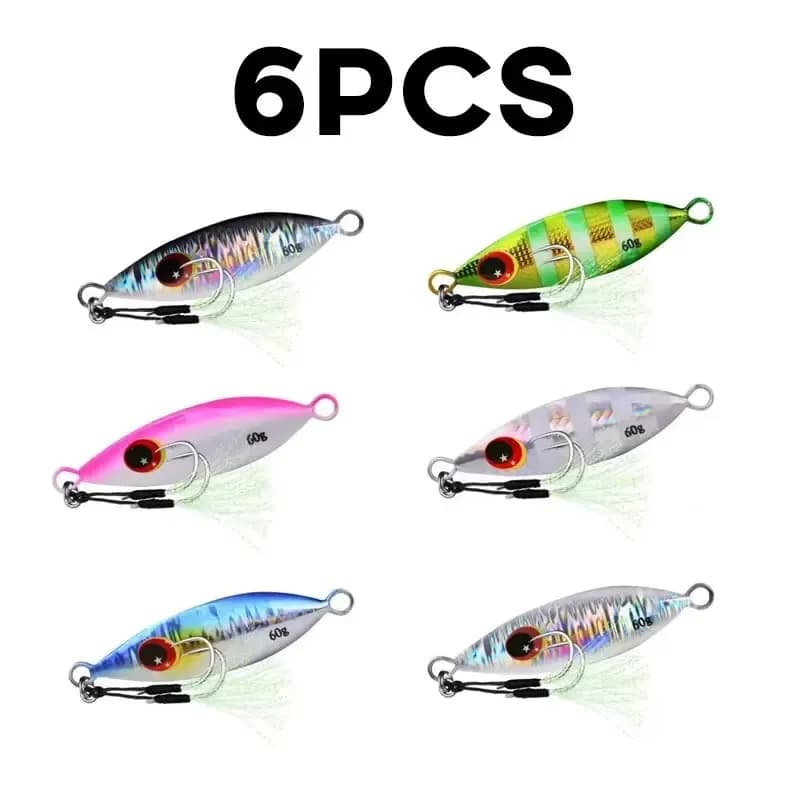 Inchiku Metal Jig Cucchiaio Richiamo 6 pcs 10-60g Fishing Artificial Durum Bionica Esca For Tuna Spigola Water Salad Lento Jigging Fishing Equipment