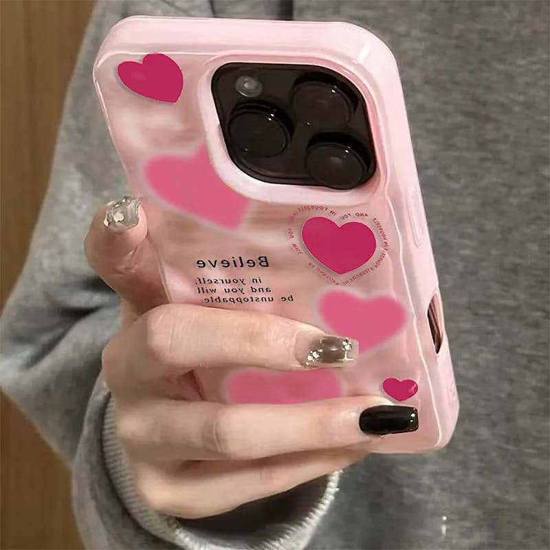Luxury Pink Love Heart Folds Texture Phone Case For iPhone 17 Air 16 15 14 Plus 13 12 11 17 Pro Max Shockproof Soft Back Cover