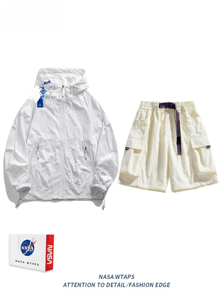 Set di abbigliamento WTAPS in seta ghiaccio con protezione UV, casual estivo da uomo e donna, maniche lunghe e pantaloncini sportivi