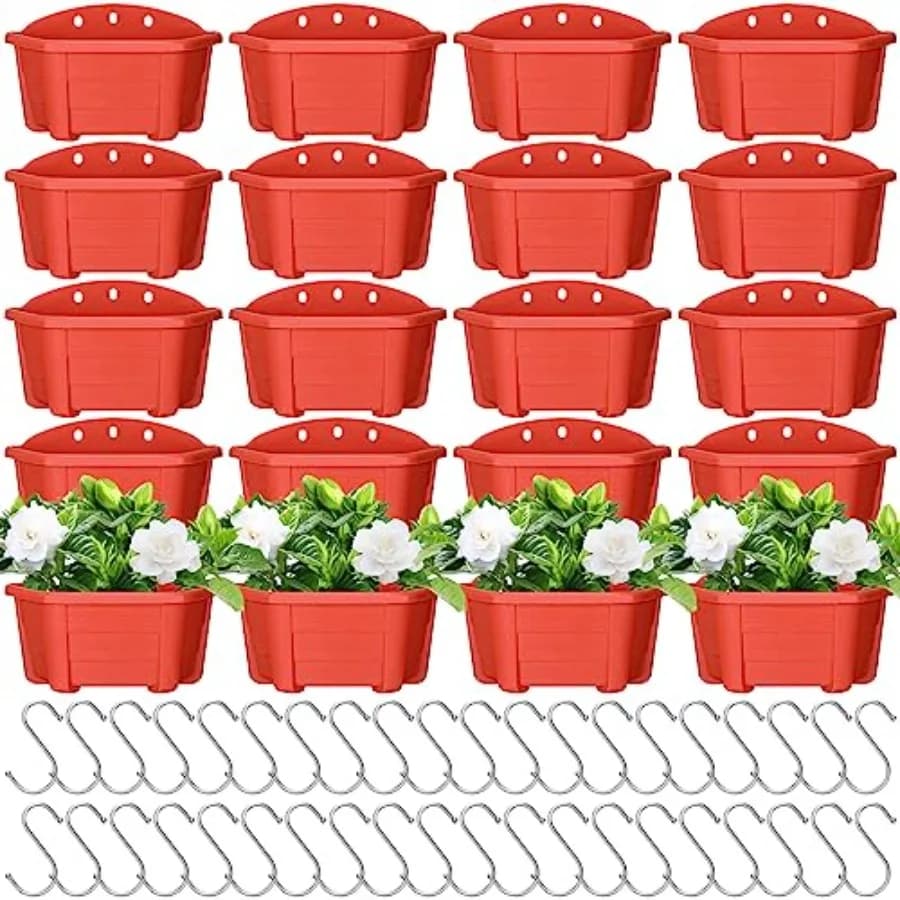 Set di 20 Fioriere da Parete da 25 cm, Vasi in Plastica per Ringhiere, Recinzioni e Balconi, Cesti per Piante da Giardino