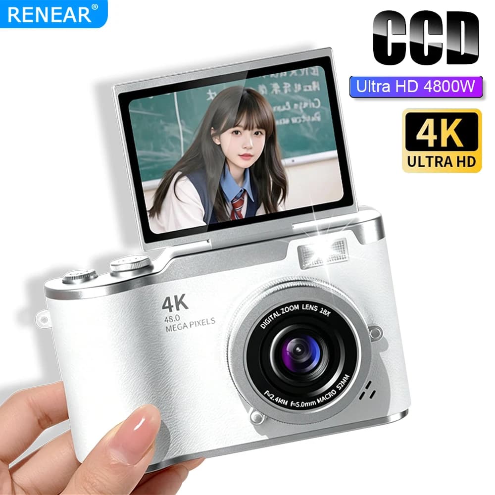 Portable 4K CCD Digital Camera HD 48MP Flip Screen Vintage Camcorder For Student Girl Adult Titok Kid Gift Filter Digital Camera