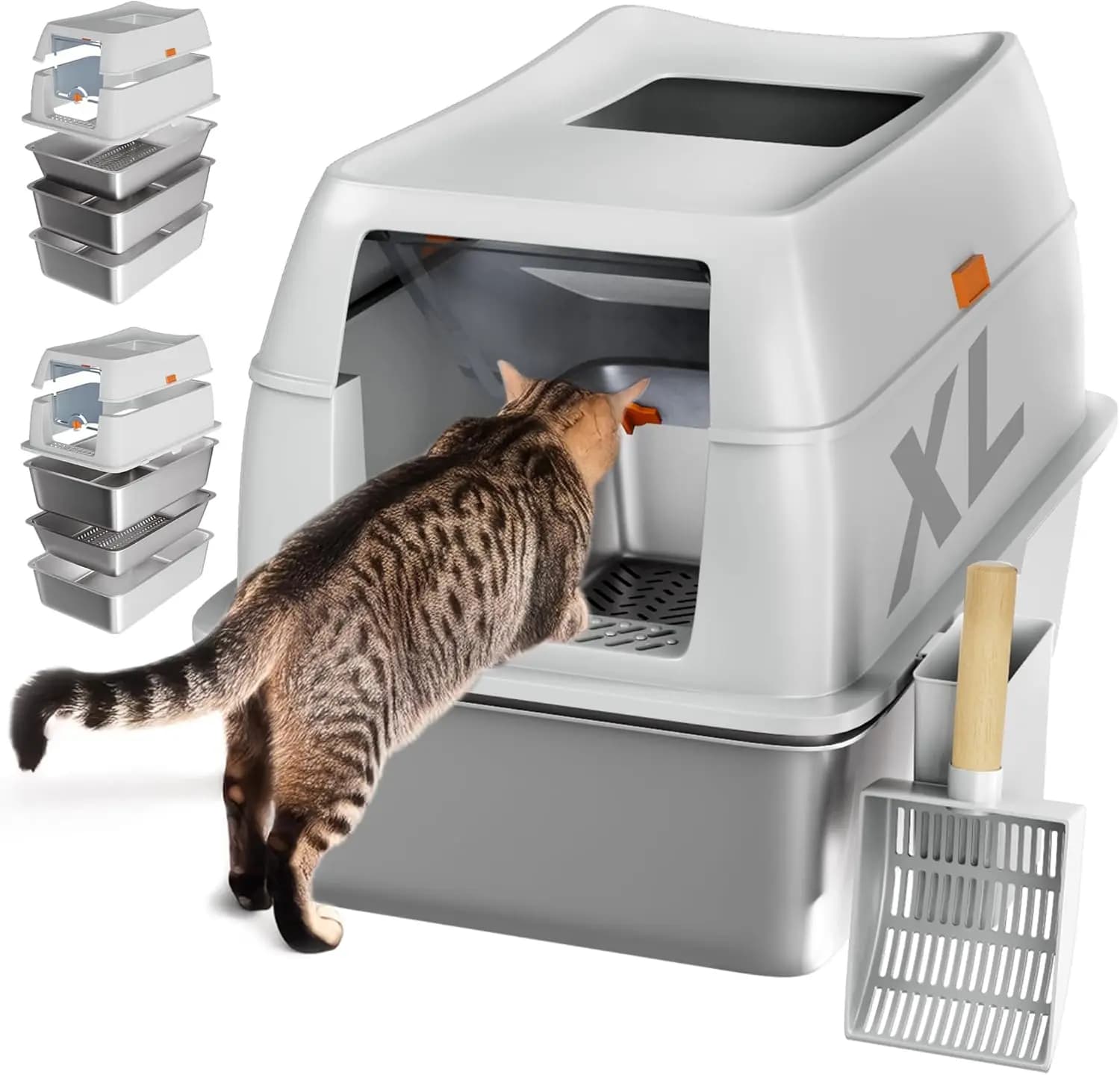 Stainless Steel Sifting Cat Litter Box, XL, Odor Free, Leak Proof, Low Maintenance, Grey
