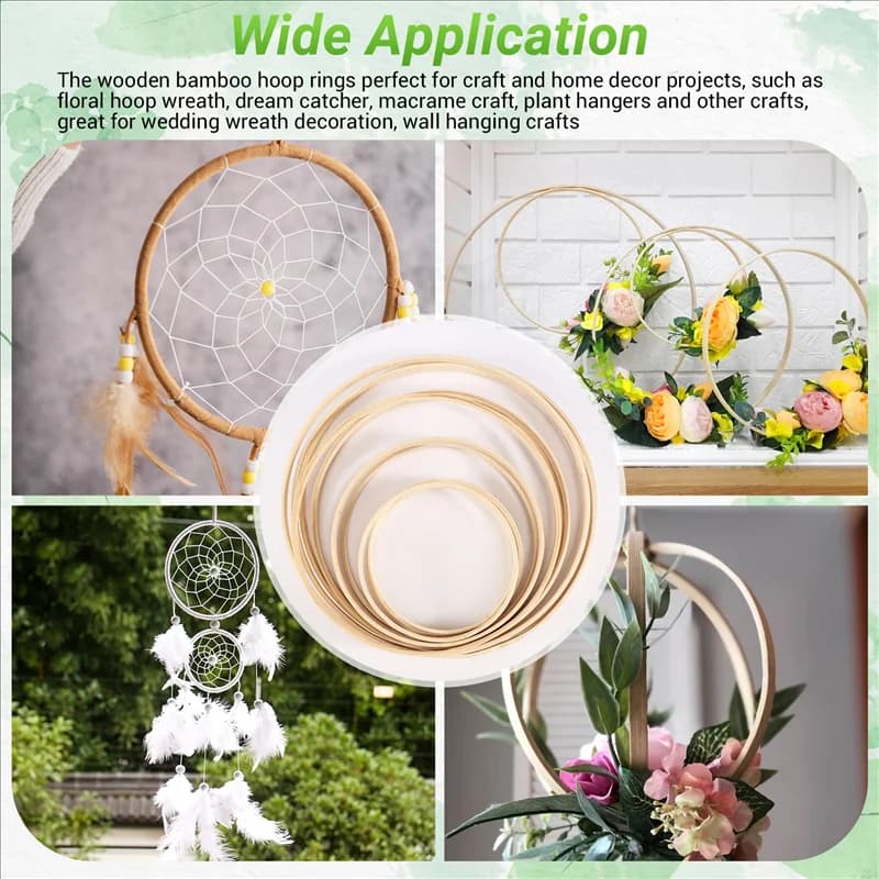 AB47-Bamboo Floral Hoop Wreath Macrame Craft Dream Catcher Hoops Rings For DIY Wedding Wreath Decor,Macrame Dream Catcher