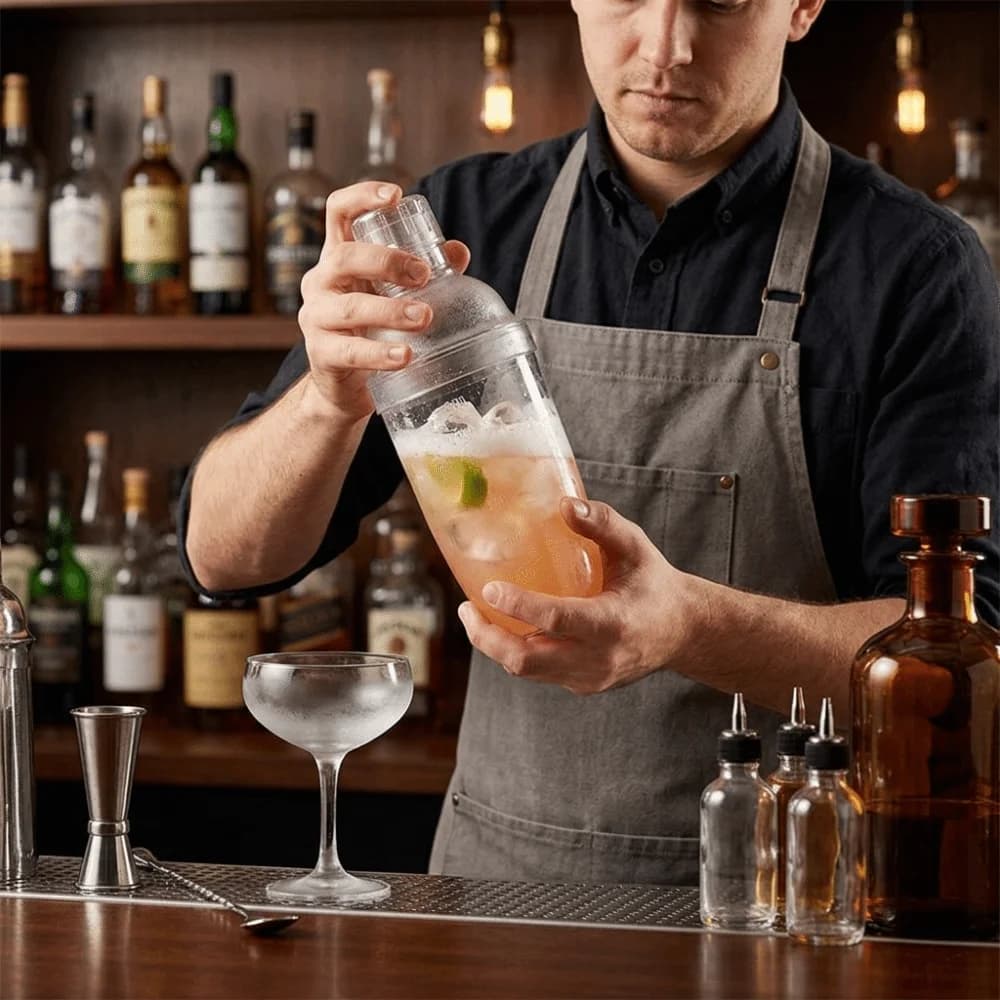 Plastic Cocktail Shaker with Markings Three-piece Structure Shaking Vessel Sealed Smooth Inner Measured Cup Homemade Driking