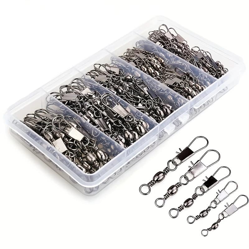 50/200pcs fishing accessories snap-on slides, fishing gear with swivel ball bearings snap connector for quick connection baits