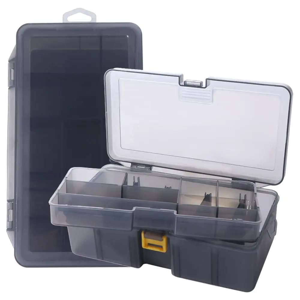 Double Layer Fishing Equipment Box with Reboundable Cover, Waterproof Container Portable for baits and hooks