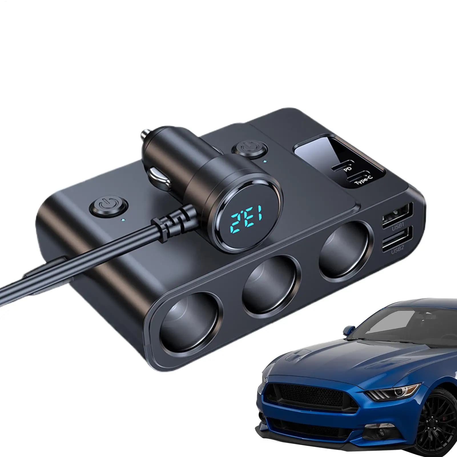 Caricabatterie rapido per auto Adattatore per caricabatterie per automobile a 7 porte Accessori sicuri ed efficaci per viaggi su strada Soluzione di alimentazione da viaggio per campeggio