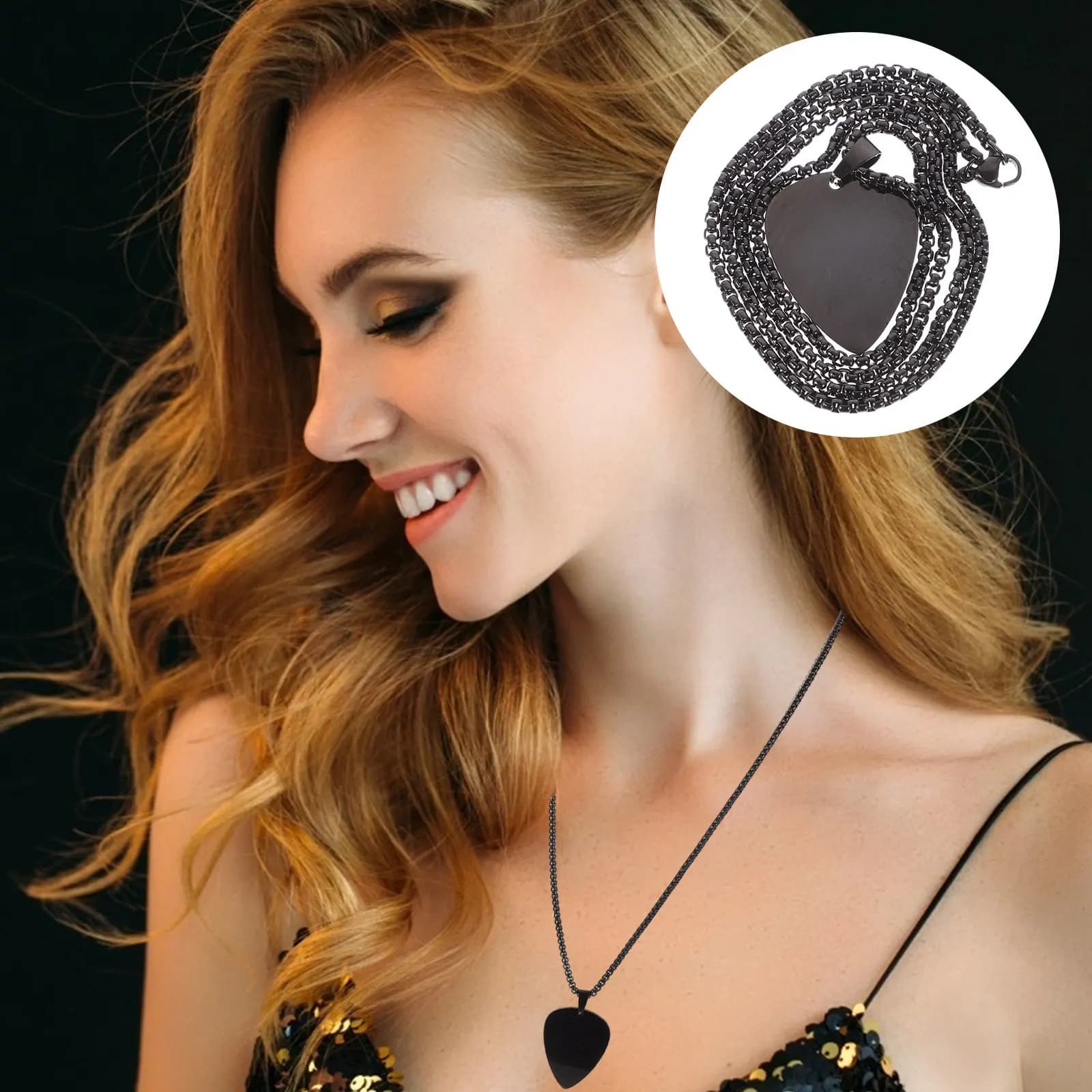 Collana con Ciondolo a Forma di Plettro per Chitarra in Acciaio Inossidabile, Catena per Clavicola, Gioiello da Collo Trendy ed Estetico per Uomo e Donna