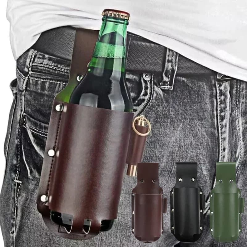 PU Leather Beer Belt Holster With Detachable Bottle Opener Portable Outdoor Fishing BBQ Drink Bottle Storage Pouch Accessory