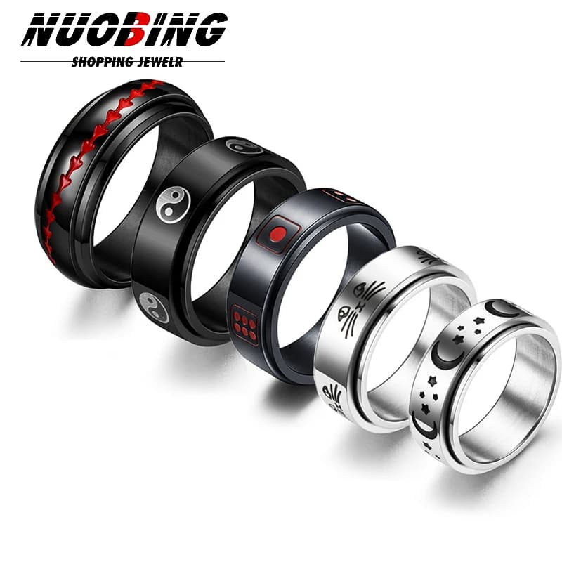 Spinning Anti Stress Anxiety Ring for Women Men Moon Fidgets Rings 2025 Stainless Steel Rotate Freely Ring Rotate Gift