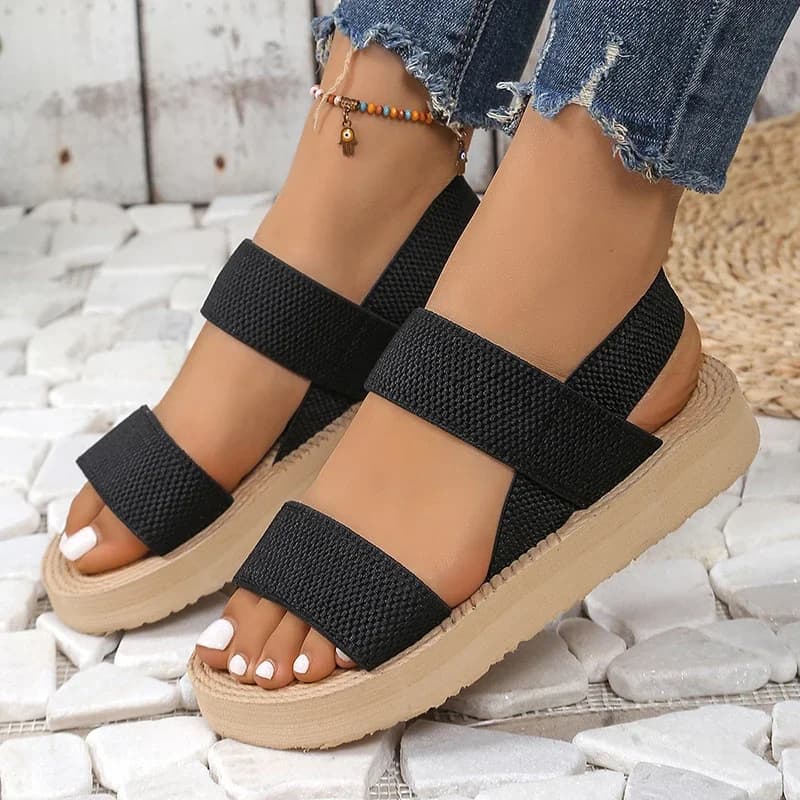 Elastic Band Wedge Sandals for Women Summer 2025 Lightweight Non Slip Beach Shoes Woman Casual Comfort Platform Sandalias Mujer