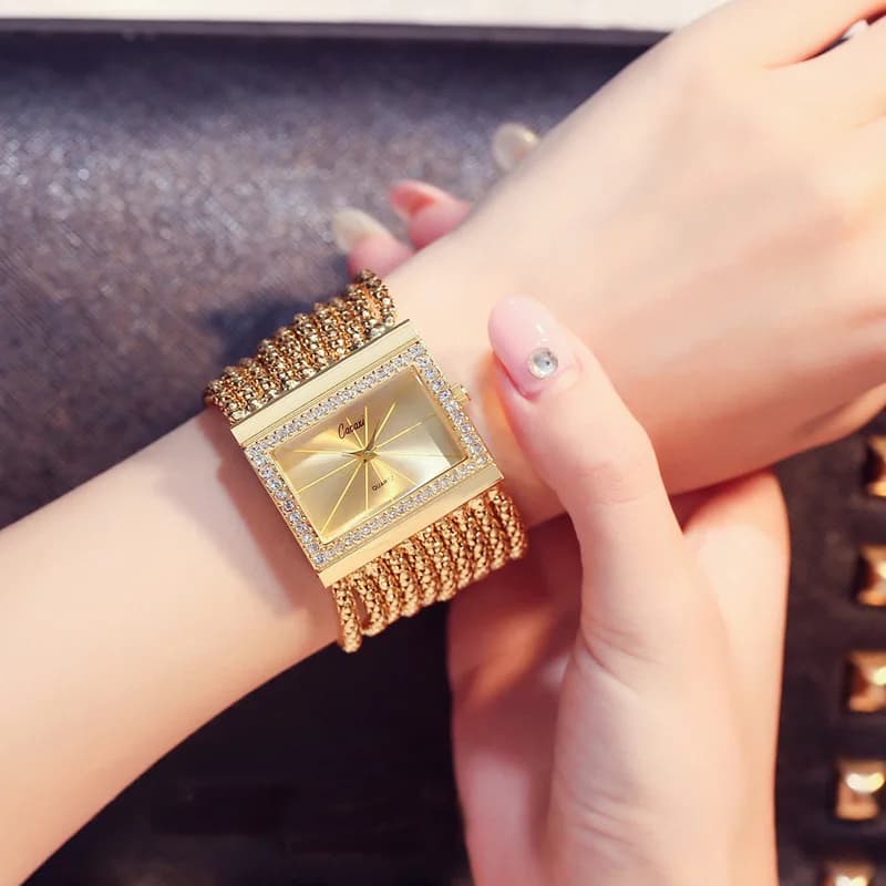 Orologi d'oro di moda di lusso da donna Quadrante grande Bracciale delicato Orologio da donna al quarzo Resistente all'acqua reloj mujer