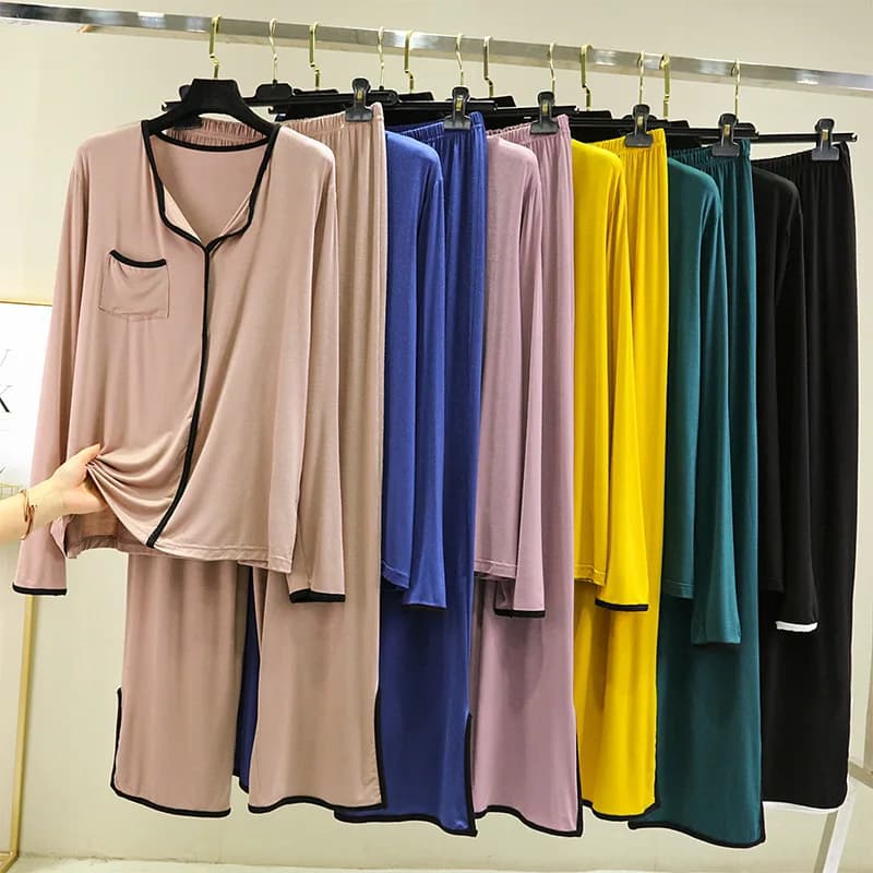 Modal homewear 2 piece Pajamas Set Long Sleeve Tops and Trousers Autumn casual sleepwear Home wear Clothes loose Nightwear