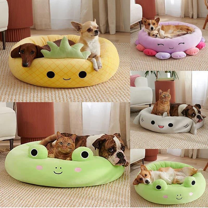 Cuccia per gatti a forma di rana, rotonda, in peluche, per tutte le stagioni, ultra morbida, lavabile, per cani e gatti, cuscino per cuccioli e gattini, cuccia calda per l'inverno.