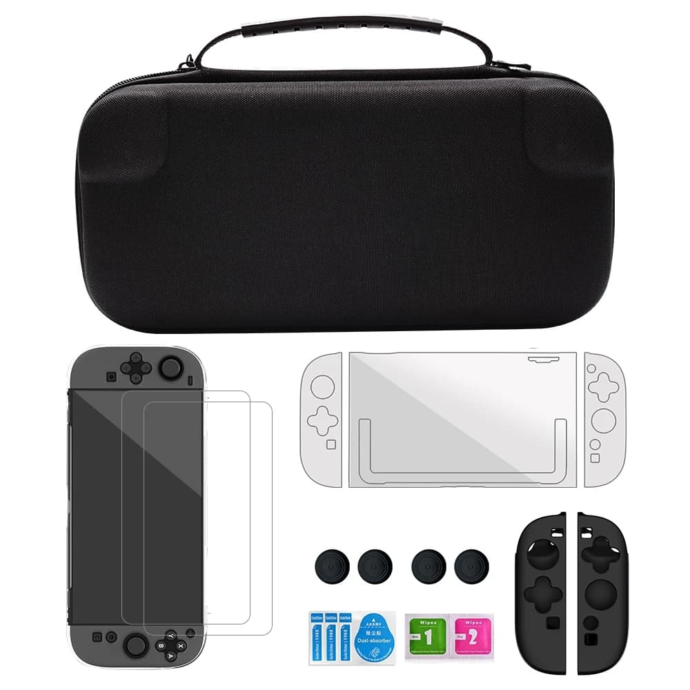 Set di accessori 10 in 1 Custodia con copertura in cristallo per modello N Switch 2 2025 NS2 con custodia in silicone per joystick con pellicola protettiva