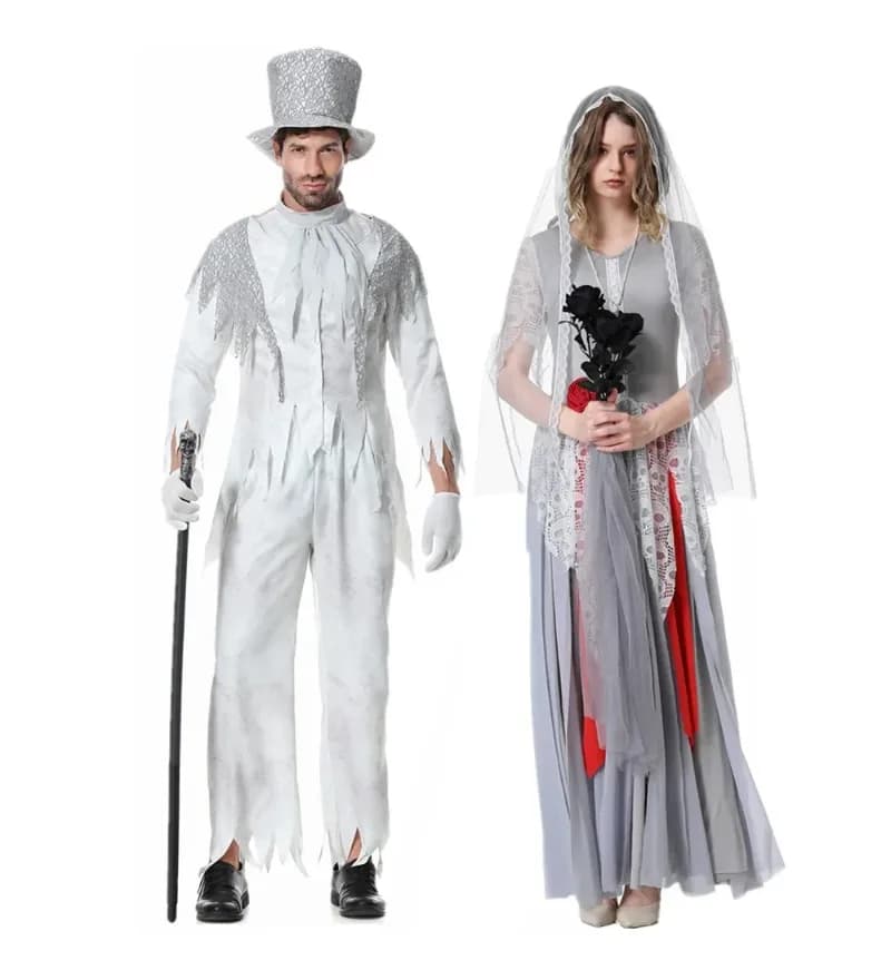 2025 Carnival Halloween Fancy Party Dress Couples Cadaver Bride Classic Long Creepy Zombie Mexican Role Game Cosplay