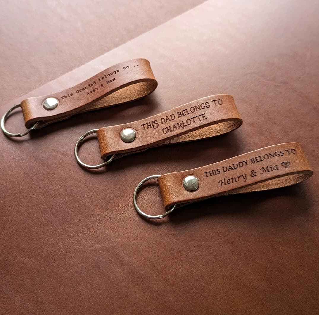 Personalised Leather Keyring, Gift for Dad Grandad Custom Text Name Key Ring Gift, Personalized Text Name Date Quote Key Ring
