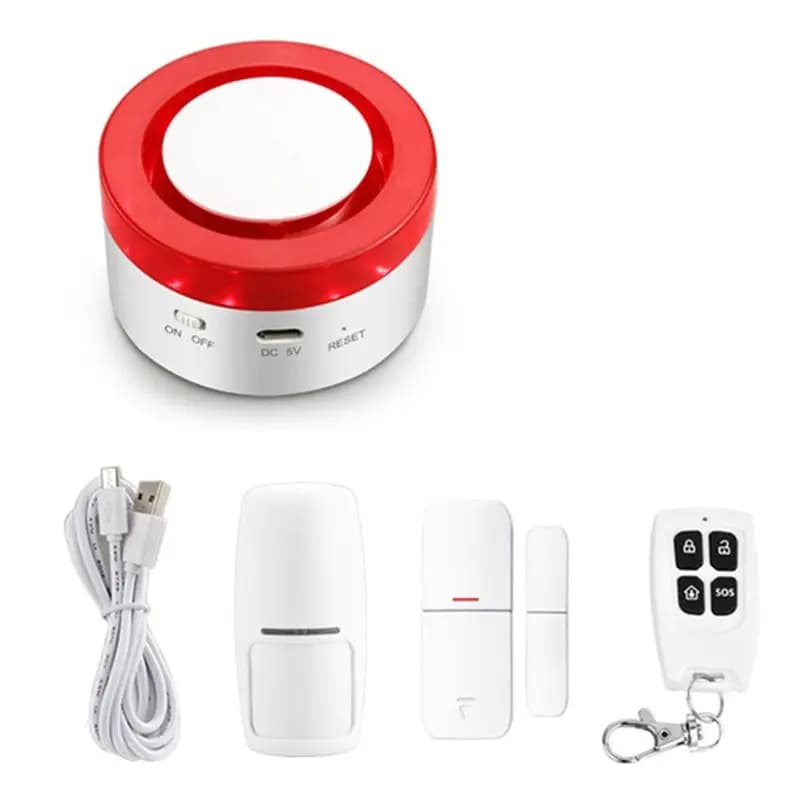 ABZZ-Tuya Allarme di Sicurezza Domestica WIFI con Sirena, Suono e Luce Lampeggiante, Sensore di Movimento Wireless 433, Rilevatore Porta, Controllo Alexa