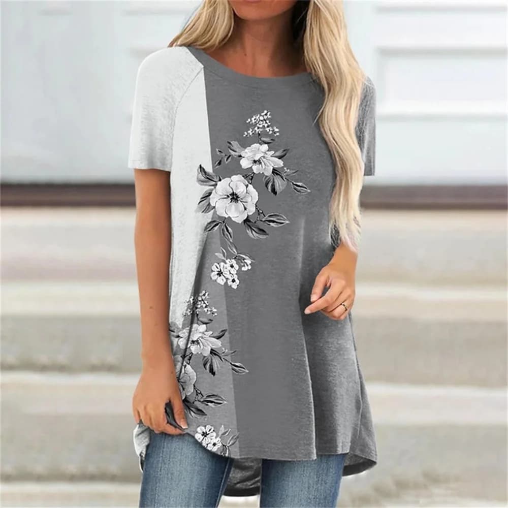 T-shirt con fiori estivi Libellula Stampa 3D Moda donna Streetwear T-shirt lunga oversize floreale T-shirt da ragazza Top Abbigliamento donna