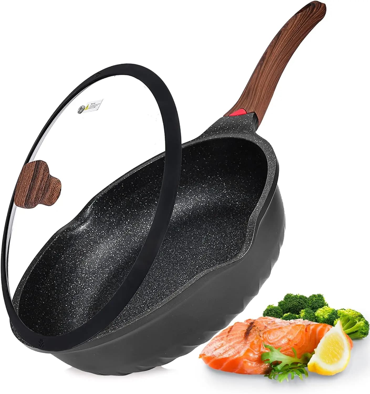 Anti-adhesive 12-inch deep pan with lid, Ceramic coating, Heat indicator, Compatible with Induction