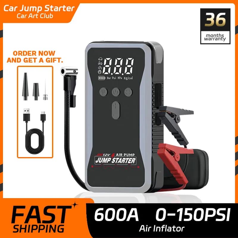 Accumulatori e caricabatterie di riserva da 20000 mAh e pompa d'aria da 150 PSI Avviatore di emergenza 4 in 1 - Booster batteria per auto portatile da 12 V per emergenza ed esterno