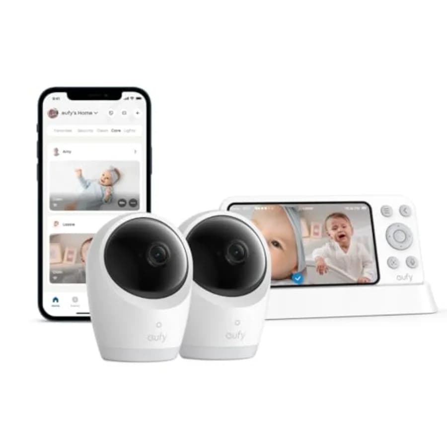 Monitor per Bambini eufy E21 con 2 Telecamere 4K UHD, Display 5'' 720p, Connessione Ibrida Wi-Fi e Senza Wi-Fi, Controllo tramite App e Monitor, Funzione Pan-Tilt