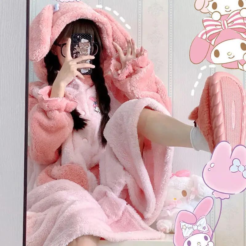 Anime My Melody Inverno Addensato Pigiama in pile di corallo Morbido Indumenti da notte Ragazza Vestiti caldi per la casa Pigiama di velluto da donna Veste regalo