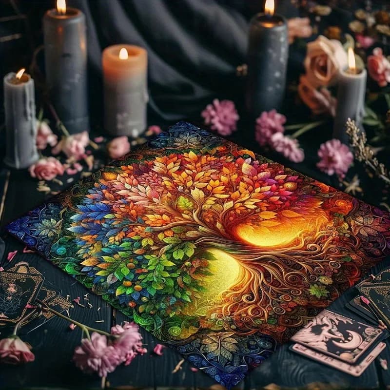 VIKAMA Tovaglia per tarocchi con albero della vita e design misterioso in cristallo, tappetino per carte oracolo astrologiche, decorazione per la casa