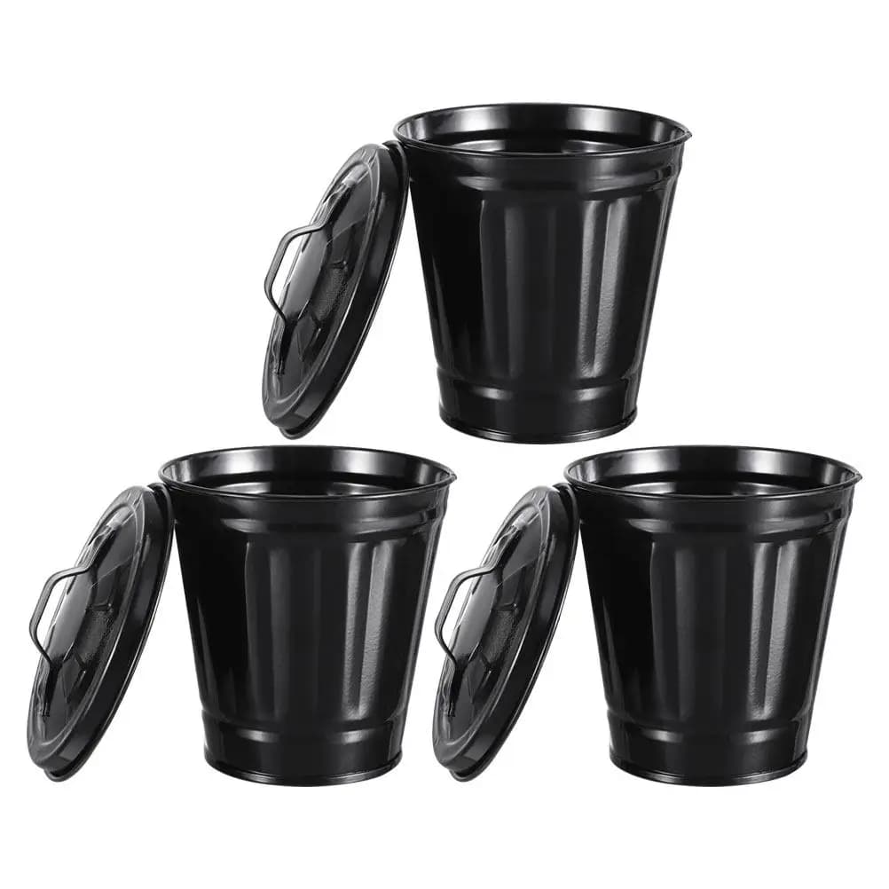 Set di 3 Portapenne da Scrivania, Mini Cestino in Metallo con Coperchio, Cestino Multifunzionale per Rifiuti, Vaso per Fiori, Organizzatore da Bancone