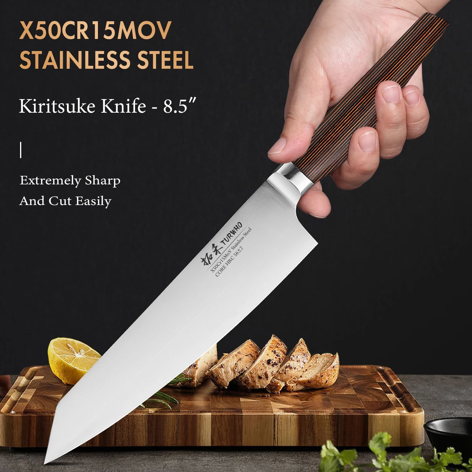 TURWHO 8.5 "coltello Kiritsuke giapponese acciaio inossidabile ad alto tenore di carbonio X50Cr15MoV cucina coltelli da cuoco taglio carne di pesce utensili da cucina
