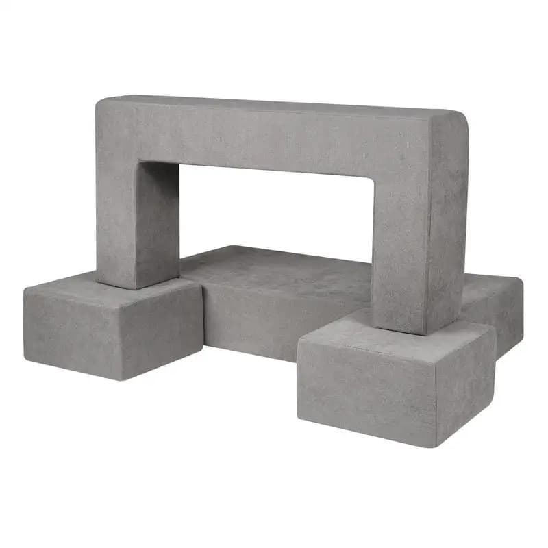 Children's play sofa made of chenille fabric, building blocks, 4-piece set, children's play sofa with removable cover, 90 kg weight capacity, convertible children's sofa, playroom furniture for sleeping and reading, dark grey