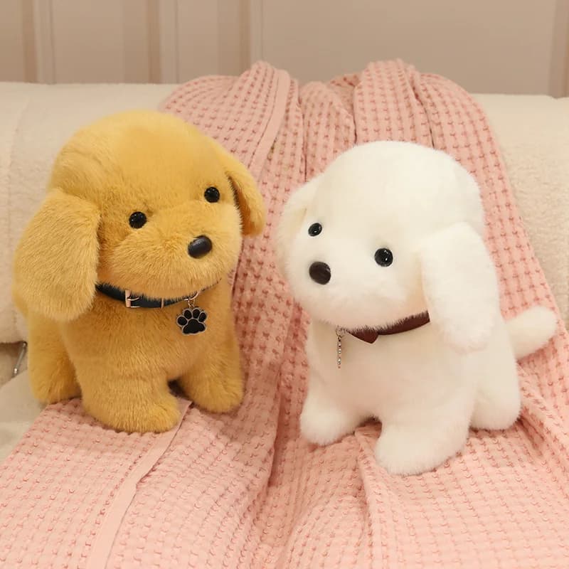 Peluche di Cucciolo Carino, Giocattolo Artigianale Delicato a Forma di Cane Seduto con Collare, Decorazione Vivace da Scrivania, Cuscino Caldo a Forma di Animale