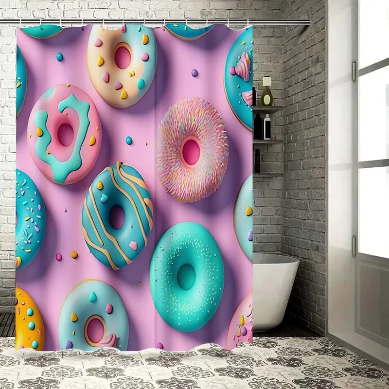 Tenda da doccia con ciambelle colorate per decorazioni per il bagno dei bambini Tenda da bagno in tessuto impermeabile carino con ganci Dolcetti da bagno