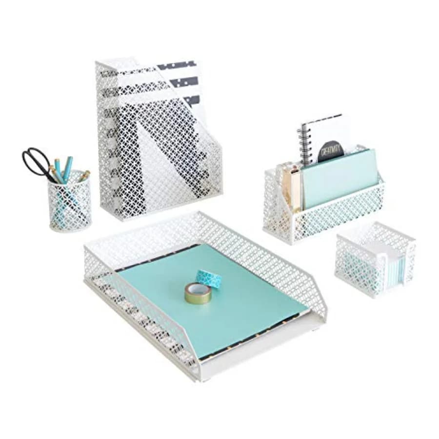 Set Organizzatore da Scrivania 6 Pezzi con Separatore di Posta e Porta Penne, Organizzatore per Documenti da Scrivania