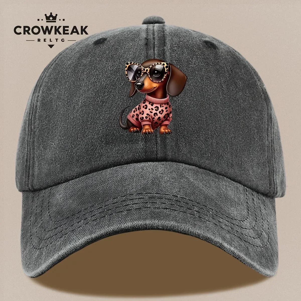 1pc Cartoon Trendy Dachshund Pattern Design Print Baseball Cap Trendy Fashion Black Papa Trucker Hat Breathable Comfortable Soli