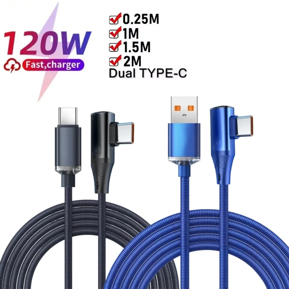 Cavo USB-C ad angolo retto da 120W 6A, ricarica rapida PD, intrecciato in nylon, trasferimento dati a 480Mbps, da USB-A/C a C, per Samsung, Xiaomi, Huawei, Gaming