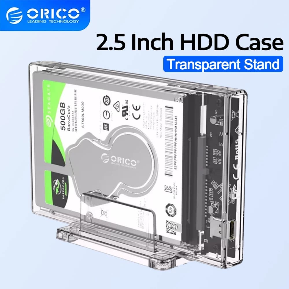 ORICO Custodia Trasparente per HDD da 2,5 Pollici, Enclosure Esterno per HDD da 2,5\", Custodia per HDD SATA a USB 3.1 Tipo C con Supporto