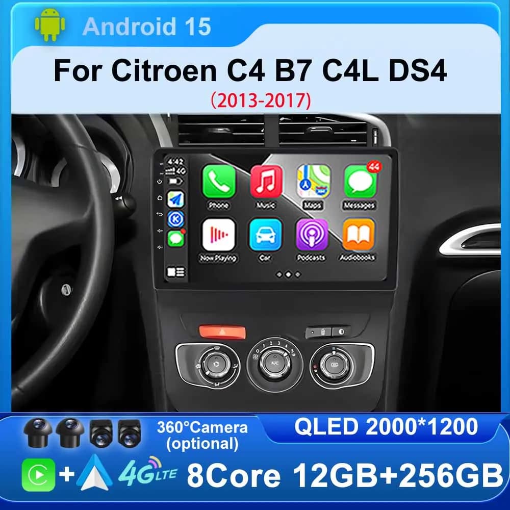 Android 15 Carplay Car Radio for Citroen C4 B7 C4L DS4 2013 2014 2015 2016 2017 BT Navigation GPS Multimedia Player WiFi 4G DSP