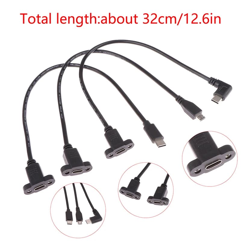 Cavo di prolunga USB 3.1 da Micro USB maschio a USB-C femmina, 17 mm con foro per montaggio a pannello con viti, 0,3 m, vendita all'ingrosso