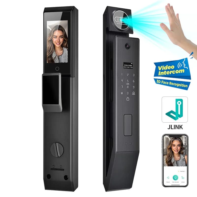 Commercio all'ingrosso Palm Vein Biometrico 3D Face Recognition Camera Videocitofono Impronte digitali Cerradura Inteligente Smart Door Lock