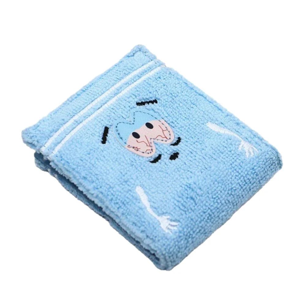 Simpatico portafoglio corto da donna blu con asciugamano in tessuto PU, porta carte, ricamo, borsa per soldi, ragazza