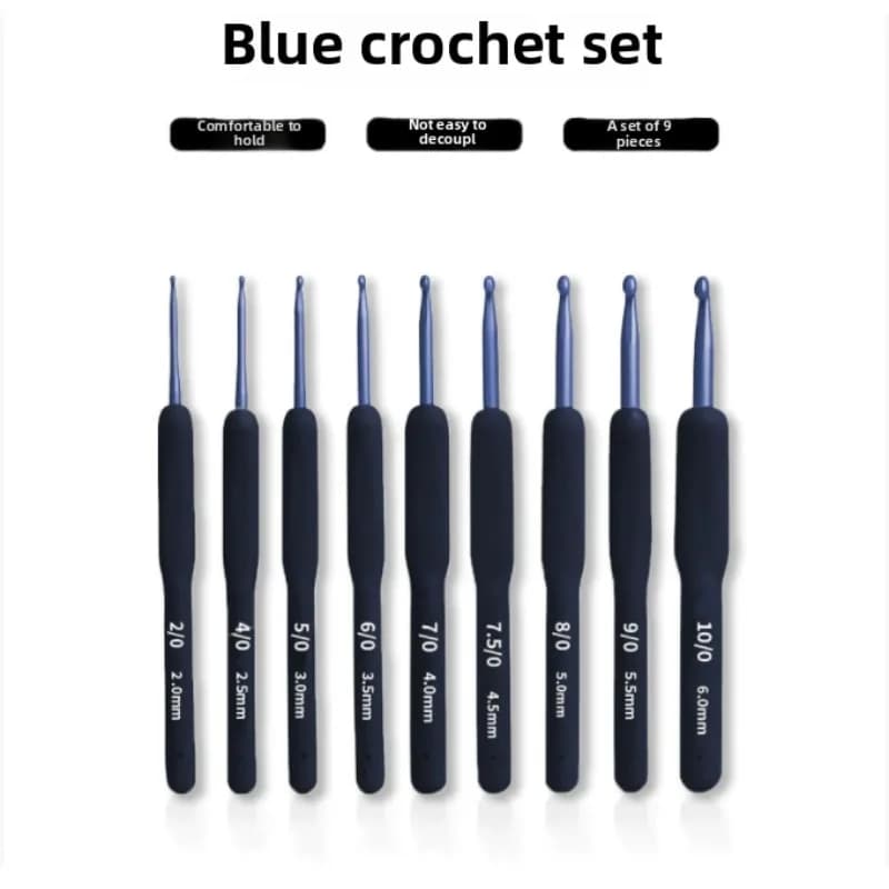 New blue crochet set with soft handle, crochet set with blue aluminum handle with 9 hook head