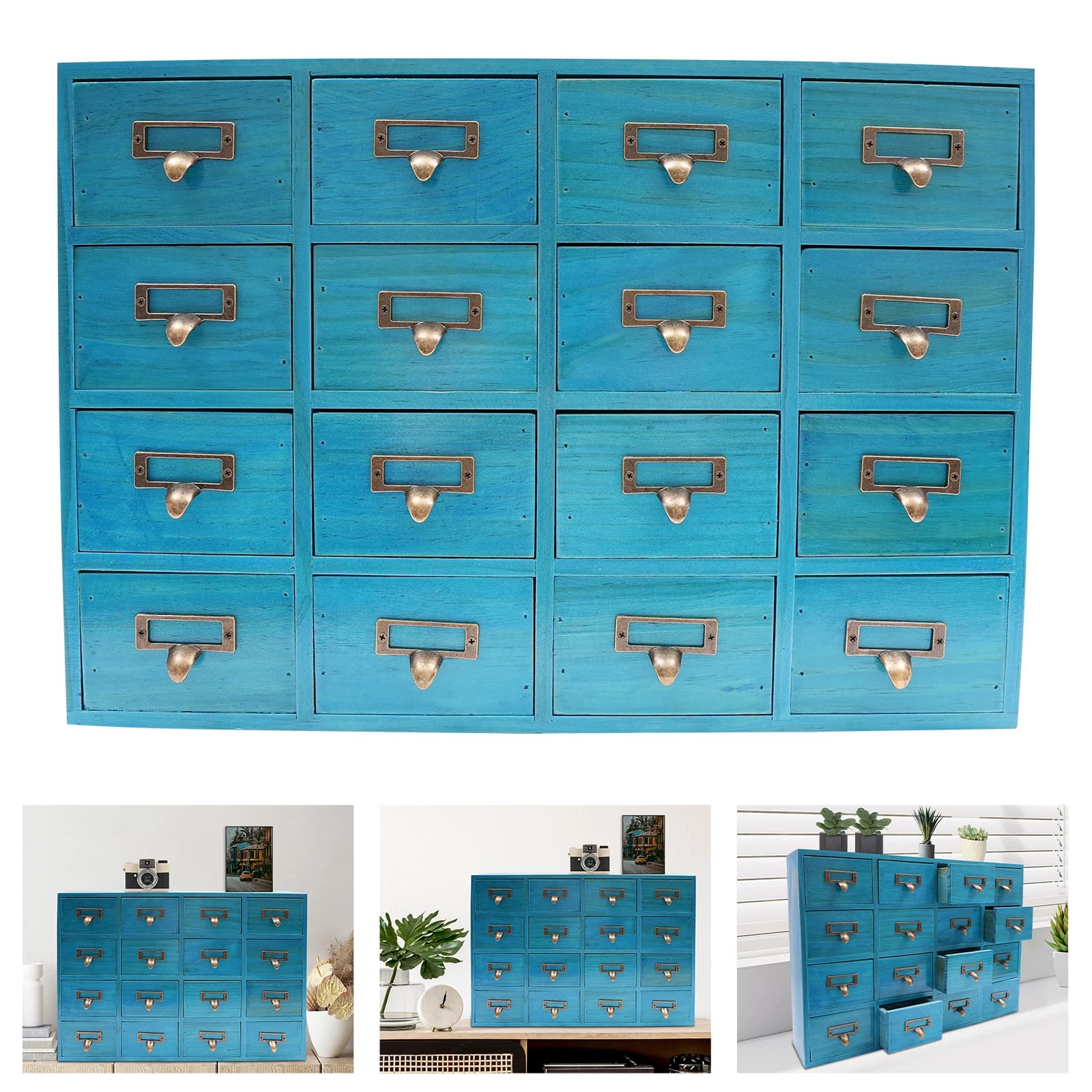 Armadietto da boticario a 16 cassetti con cassetti Cassetti da tavolo per farmaci Organizzatore per cassetti da scrivania in legno Mobili vintage per medicinali