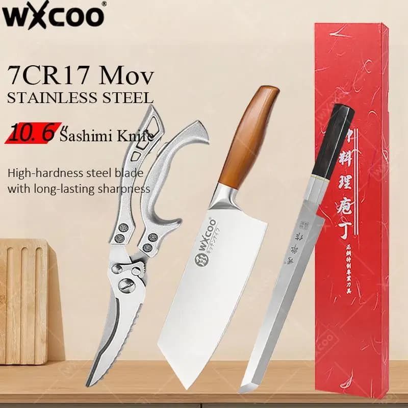 WXCOO Set di coltelli a forbice in stile giapponese Coltello da sashimi multifunzionale in acciaio inossidabile Coltello da cucina per sushi per pesci crudi e frutti di mare