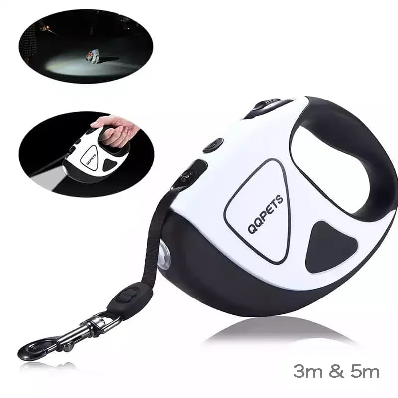 Guinzaglio Retrattile per Cani con LED Luminoso, 3m 5m, Corda in Fibra Automatica Estensibile, Accessori per Animali Domestici