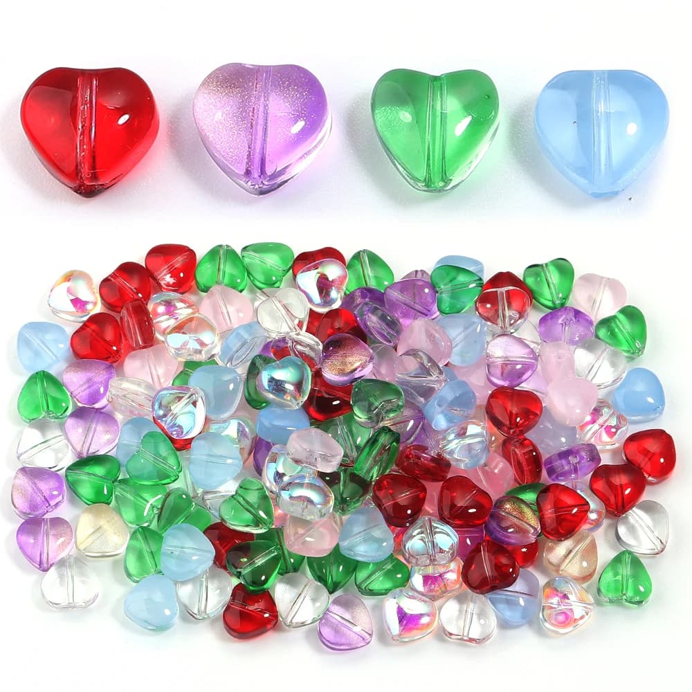 50 pezzi di perline di vetro a forma di cuore da 8 mm, perline colorate in vetro lavorato a lume, per la creazione di gioielli, braccialetti fai da te, orecchini, accessori per portachiavi