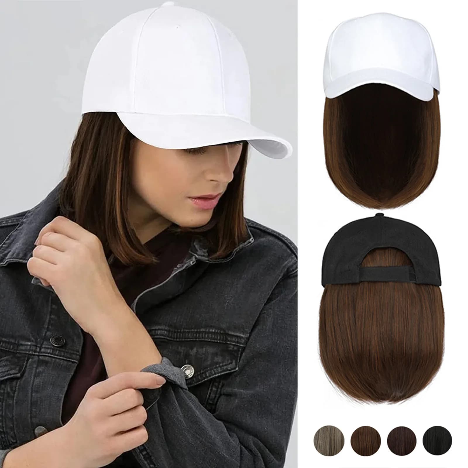 Synthetic wig with visor for woman Baseball cap for short and smooth hair Beret with duck tongue Bobblehead Ricci Hair Fashionable Hat