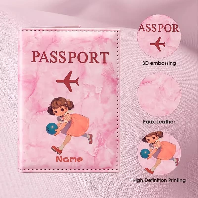 Personalized Custom Name Cute Cartoon Female Holding a Ball Pattern PU Passport Holder, Featuring a Lively And Playful Style