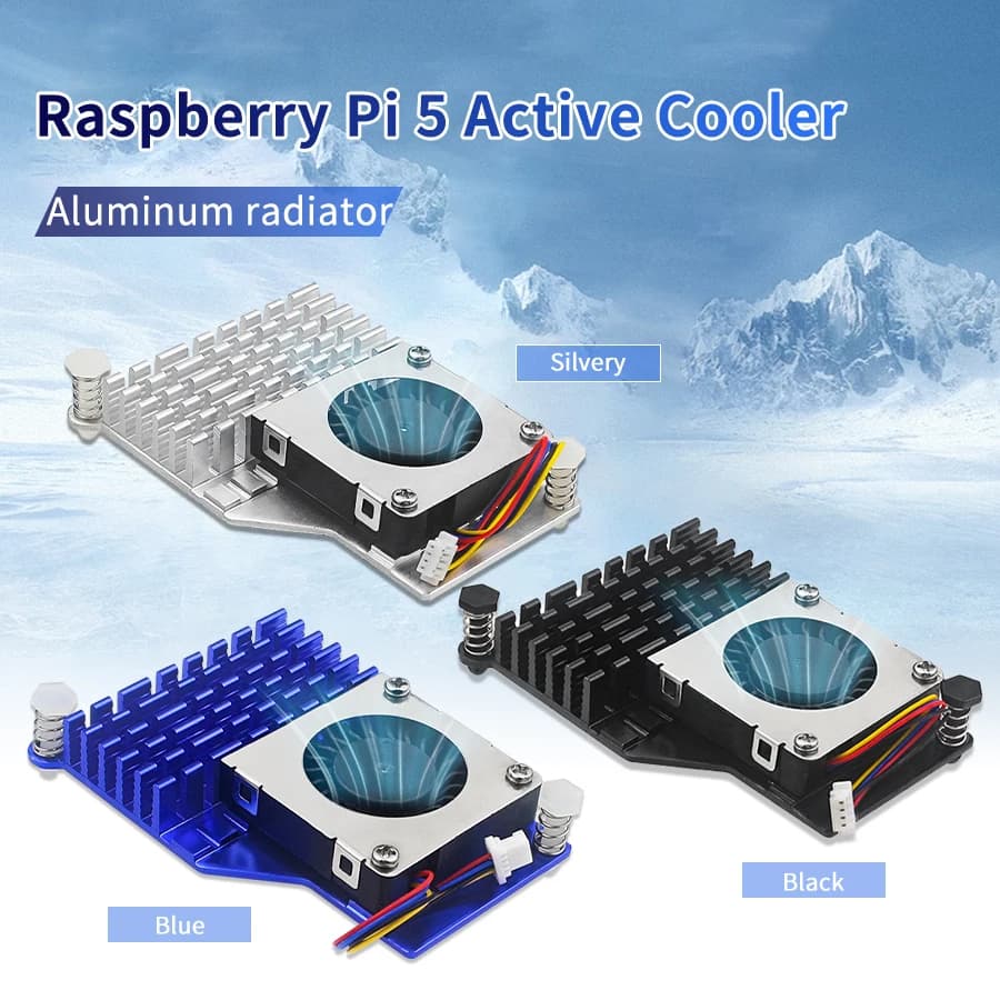 Active Cooling Fan for Raspberry Pi 5 Aluminum Heat Sink with PWM Speed Adjustable Fan Black Silver Blue Metal Radiator for RPi 5